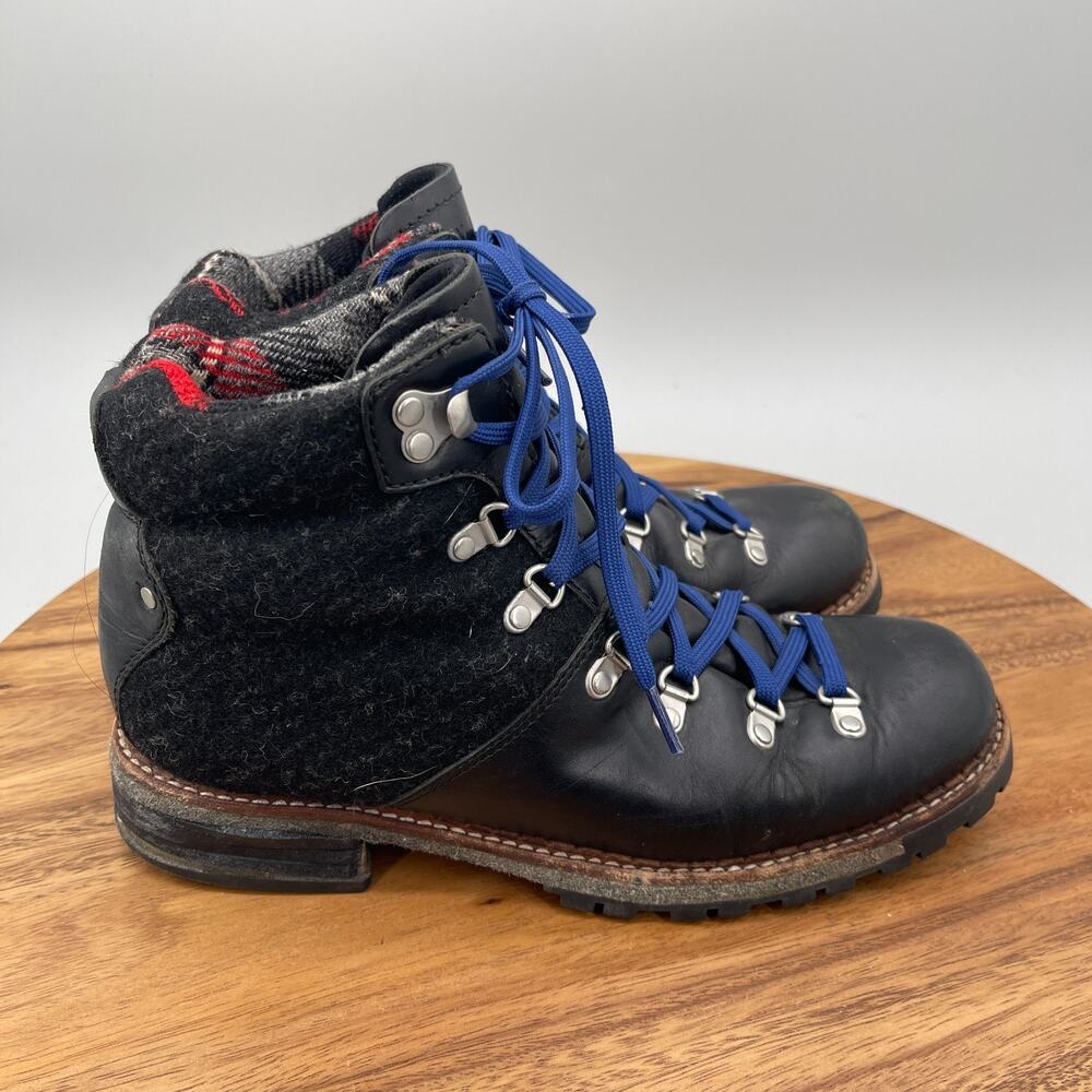 Woolrich Rockies Boots Womens Size 9 Black Leather Wool Trail Hiking Walking